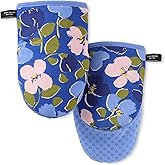 Kate Spade New York Painterly Bouquet Mini Oven Mitt 2-Pack Set, Heat Resistant, 100% Cotton with Printed Non-Slip Silicone Grip, Blue/Green/Rose, 5.5"X8"