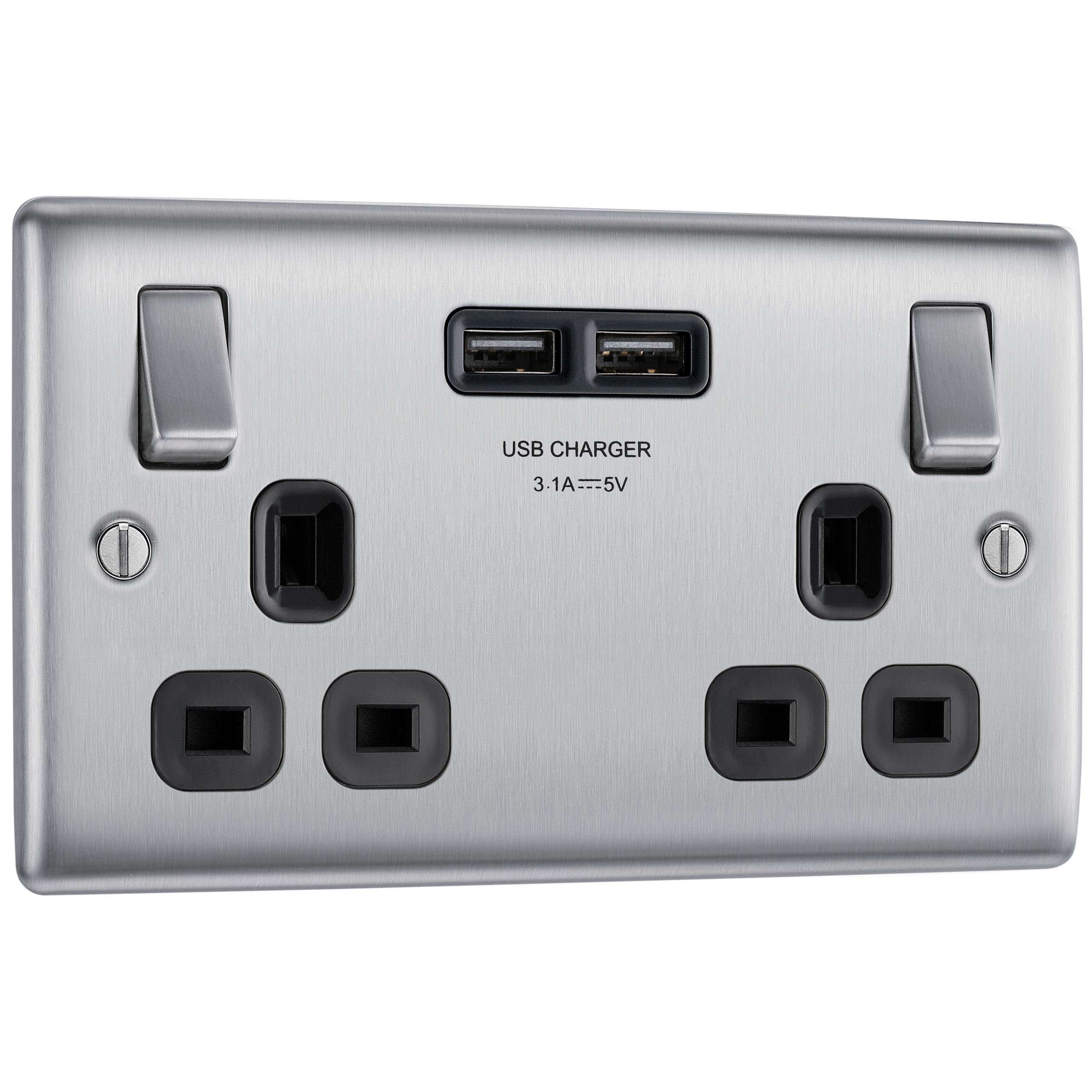 BG Electrical Double Switched Fast Charging Power Socket with Two USB Charging Ports — image 1