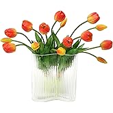 Prakilom Artificial Tulips Flowers (15pcs, Orange), Real Touch Latex Bouquet for Home, Wedding, Table Centerpiece and Party Events Decoration, DIY Fake Floral Arrangements (Vase not Included)