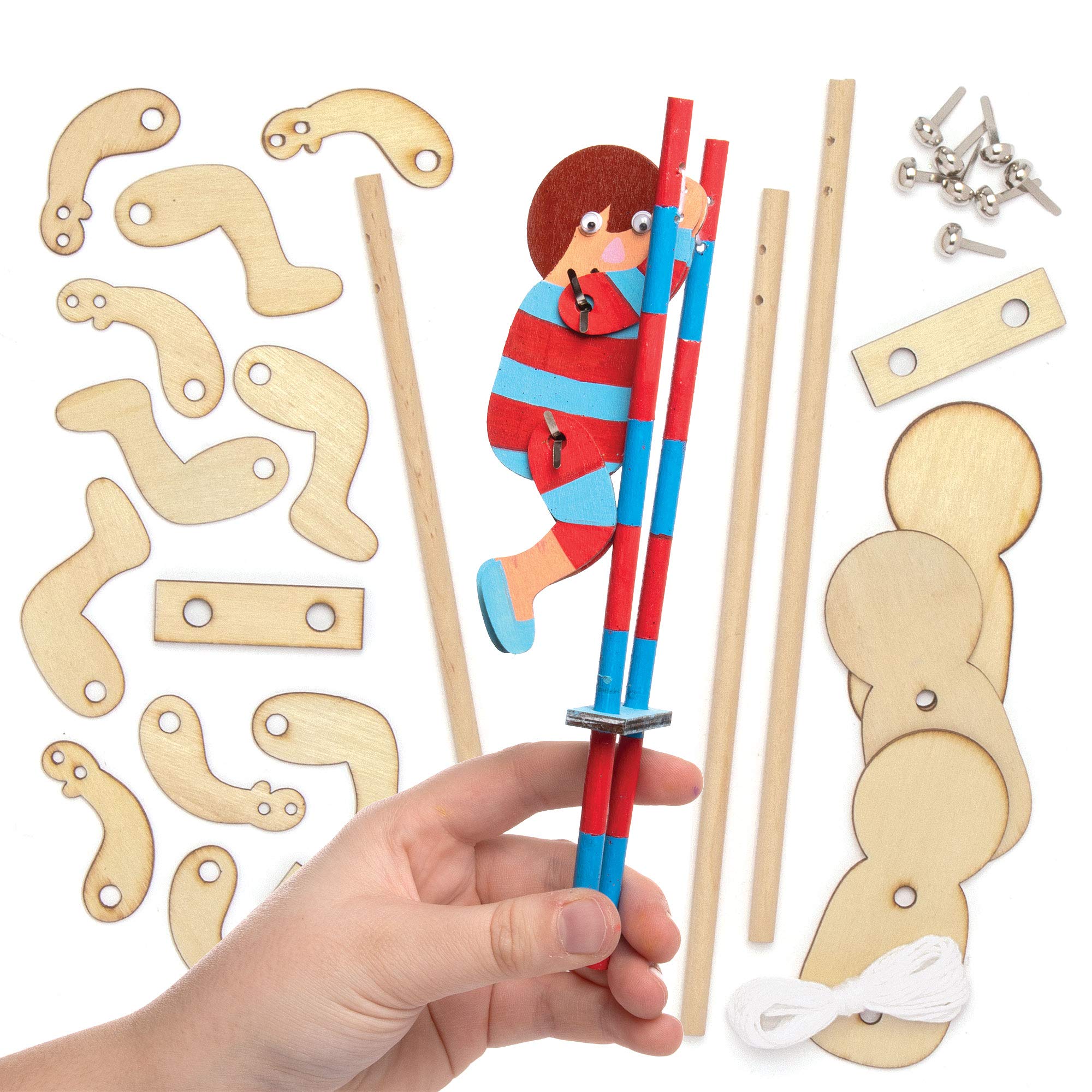 Baker Ross AX121 Wooden Flipping Acrobat Kits, for Kids Arts and Crafts Projects (Pack of 3), Assorted