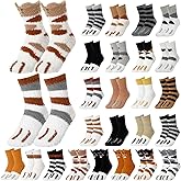Cotwinter 24 Pairs Winter Fuzzy Socks Bulk Women Cat Paw Socks Winter Fluffy Cat Sock Warm Cozy Slipper Sock for Women Adults