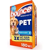 Bounce Pet Hair and Lint Guard Mega Dryer Sheets with 3X Pet Hair Fighters, Fresh Scent, 180 Count