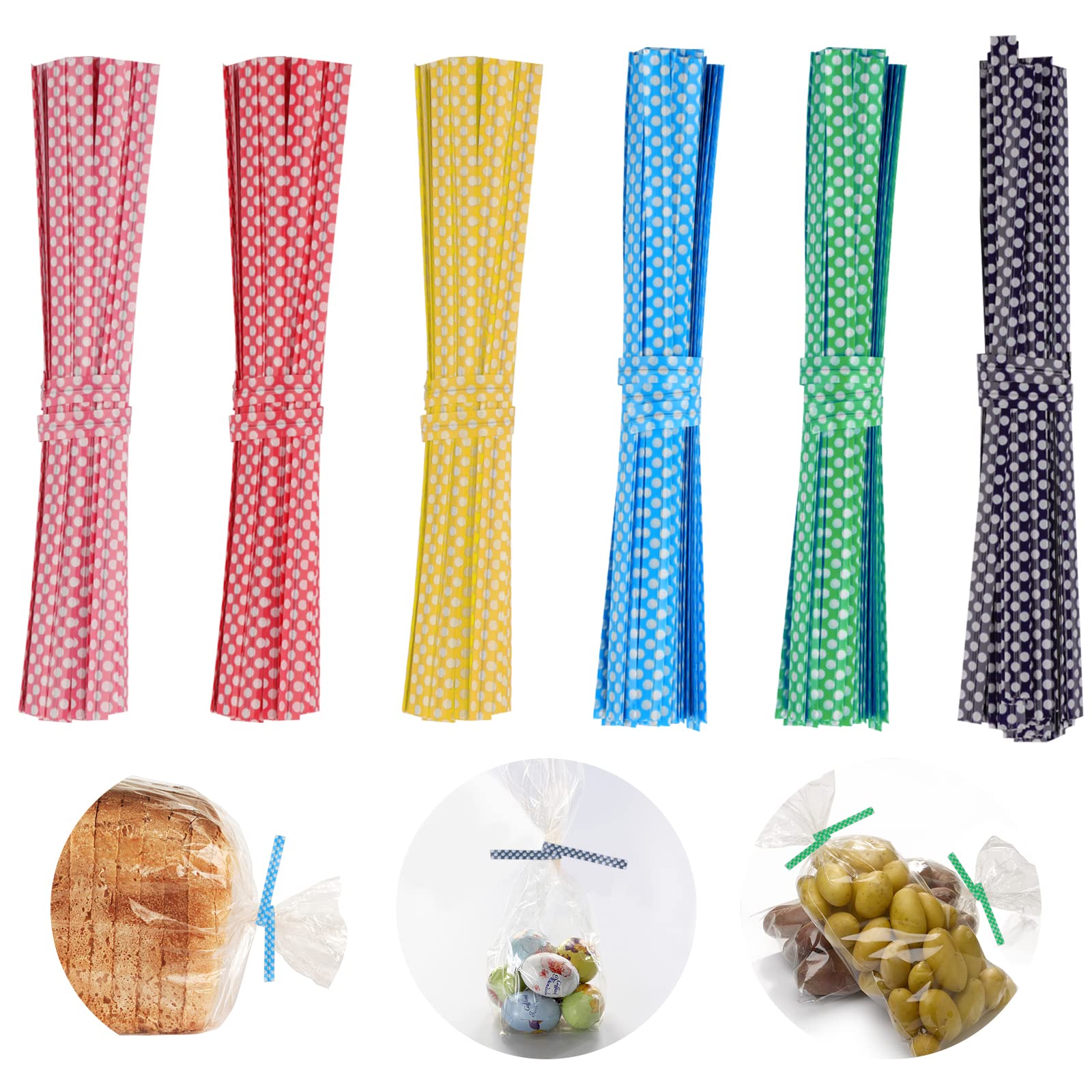 Svalor 600 PCS Dot Twist Ties, Mixed Colour PET Bag Ties, Twist Ties for Sweet Bags Treat Bags Coffee Bags Snacks Cake Pops Party Favors (6 Colours)