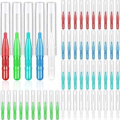 FUYOAL 50 Pieces Interdental Brushes Dental Floss Cleaning Set 5 Colors