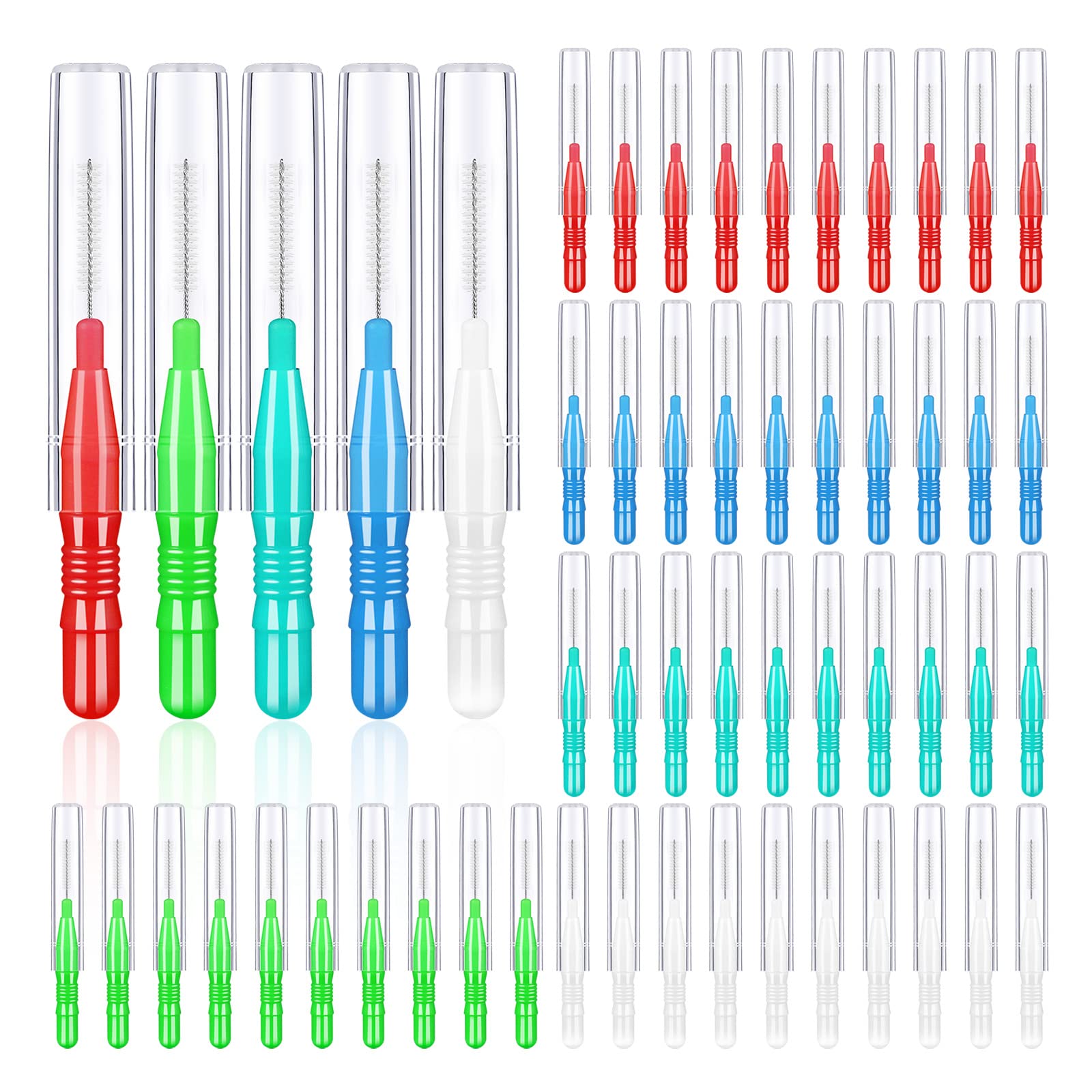 FUYOAL 50 Pieces Interdental Brushes, Dental Brushes Dental Floss Brush Teeth Flossing Brushes Dental Floss Brush for Cleaning Tooth (5 Colors), Blue,green,white,red