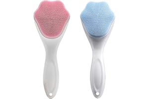 MTBOI 2 PC Silicone Facial Cleansing Brush Silicone Facial Scrubber Manual Exfoliating Facial Brush Face Cleanser Face Exfoliator Fine Bristles for Sensitive Skin Easy to Clean Lather Well (Pink&Blue)