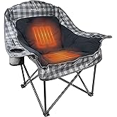 Black Sierra Heated Fleece Camping Chair for Adults, Oversized Outdoor Seat with Plush Padding, Supports 400lbs, Cup Holders and Carry Bag, Heavy Duty Folding Chair for Tailgating or Patio (Black)