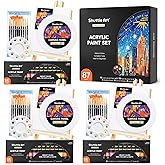 Shuttle Art 87 Pack Acrylic Painting Kit, Paint Kit with 3 Packs 15-Color Acrylic Paint, 3 Wooden Easels, Canvas, Brushes & Palettes, Art Painting Supplies for Adults, Kids & Beginners