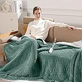 Electric Blanket Twin Heated Blanket 62x84'', Soft Flannel & Sherpa Warming Blanket for Office with Fast Heating & Overheat Protection, Machine Washable Heating Blanket, Best Gift for Grandma (Green)
