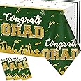 chiazllta Set of 3 Graduation Tablecloths Class of 2025 Congrats Grad Green Graduation Party Tablecover Decorations Party Supplies Large Size Plastic 54"x108"(Green & Gold)