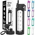 FIT Strong & Healthy 32 oz Glass Water Bottle with Straw Lid, Time Marker, Sleeve & Extra Lid - Motivational, Wide Mouth 1 Liter Glass Drinking Bottle