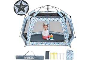 Funsland Baby Playpen Pop-up Tent - Outdoor & Indoor Play Tent for Beach with Canopy Travel Bag Portable Play Yard for Babies & Toddlers (Ocean)