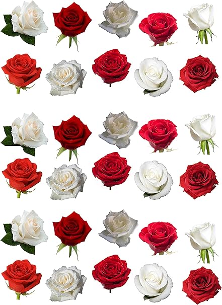 Lot De 30 Magnifiques Roses Rouges Et Blanches En Papier Comestible Pour Decoration De Gateaux Amazon Fr Cuisine Maison