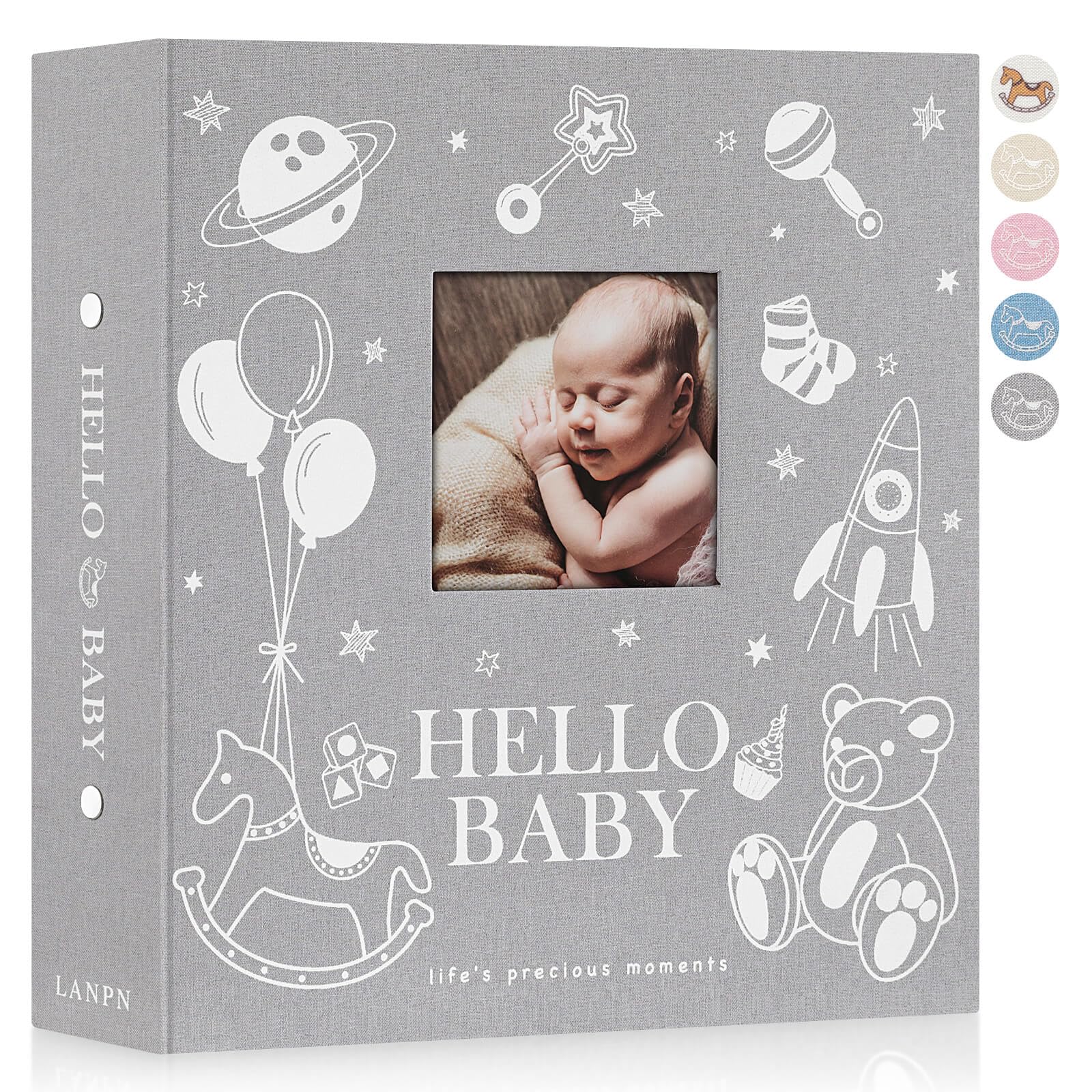 Lanpn Baby Photo Album 6x4 600 Pockets, Linen Cover Photo Book Newborn Bebe Album Memory Book with Front Window Holds 600 Horizontal and Vertical Pictures Gift for Boy Girl Baby Shower Grey