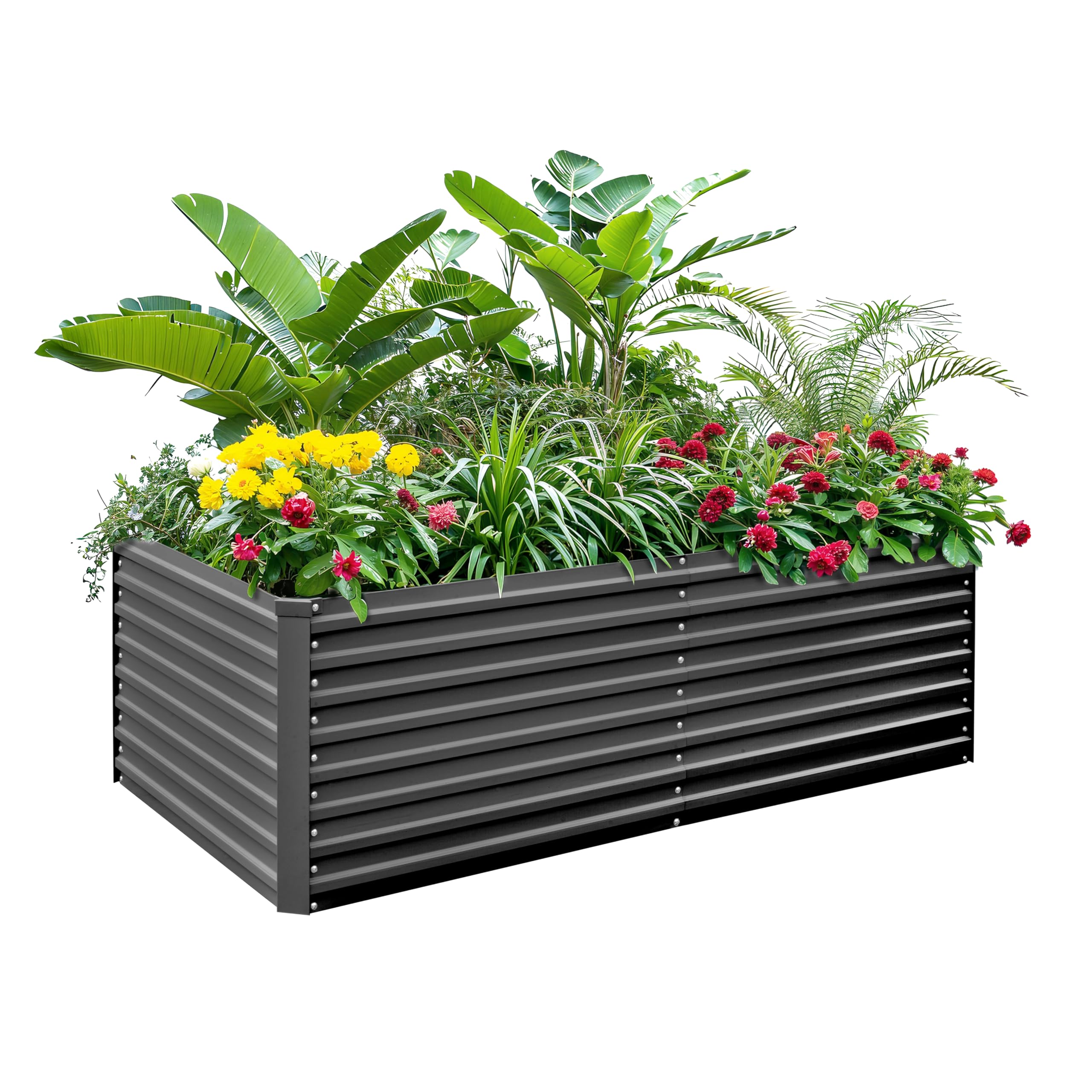 Raised Garden Bed 6x3x2ft, Galvanized Raised Garden Beds Outdoor for Vegetables Flowers Herbs, Steel Large Deep Planter Box, Tall Raised Garden Bed with 3ftx30ft Weed Barrier Fabric and Glove, Black Image