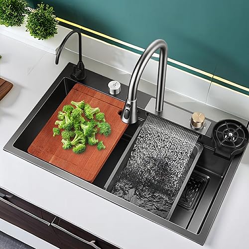 Kitchen Sink, Waterfall Kitchen Sink, Inch Black 304