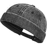 XYIYI Washed Cotton Brimless Hats for Men Vintage Docker Beanie Cap Rolled Cuff Skullcap