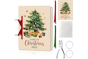 CJiangpo Christmas Card Keeper Set - Wooden Christmas Greeting Card Holder with 20 Protectors Velvet Ribbon Rings Hole Punch Keepsake Book Binder Postcards Storage Holiday Photo Album Keeper Xmas Gift