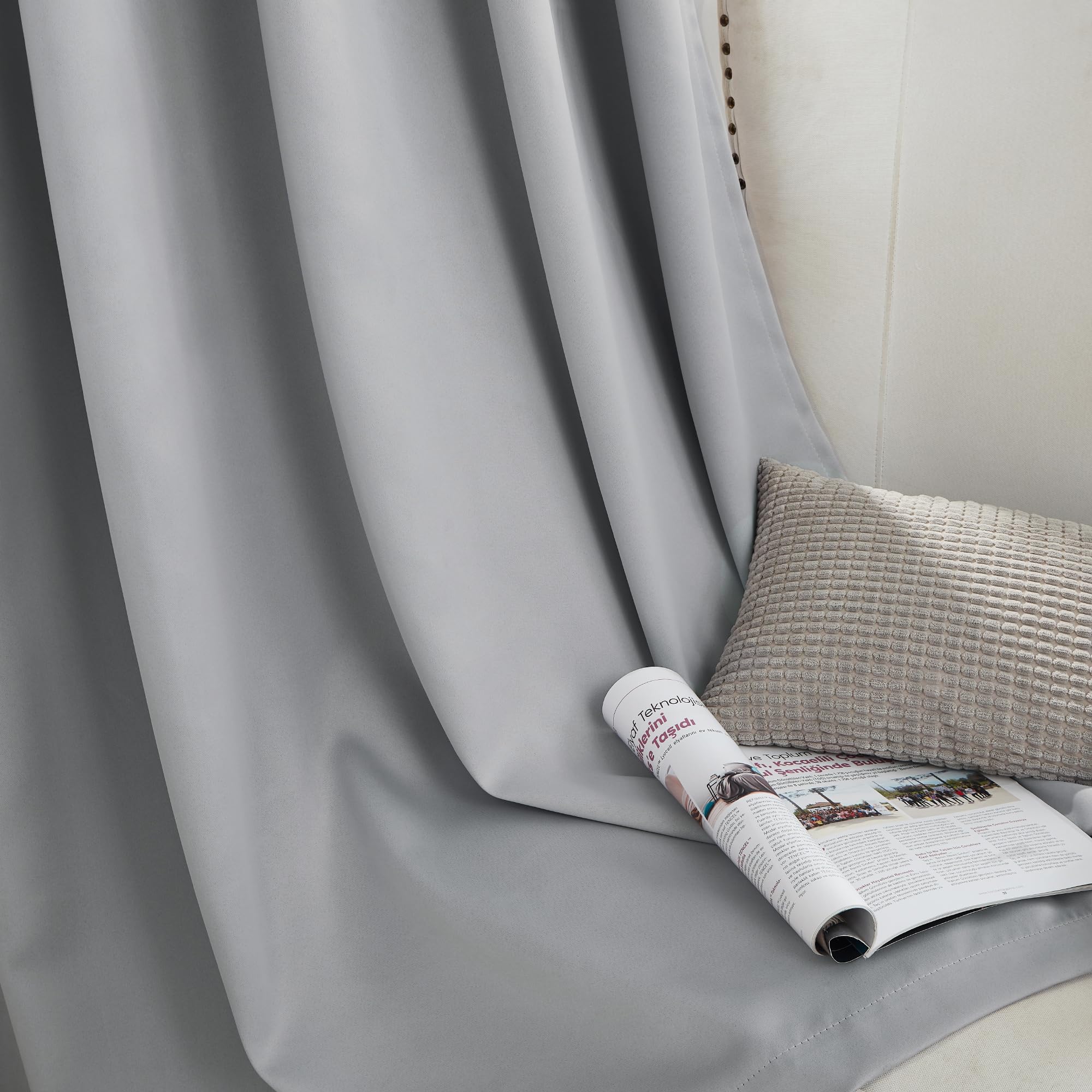 Bujasso Silver 95% Blackout Curtains 54 inches Thermal Insulated Room Darkening Draps for Living Room Bedroom Luxury Energy Saving Window Treatment Sets Grommet Top 2 Panels 45" Wx54 L