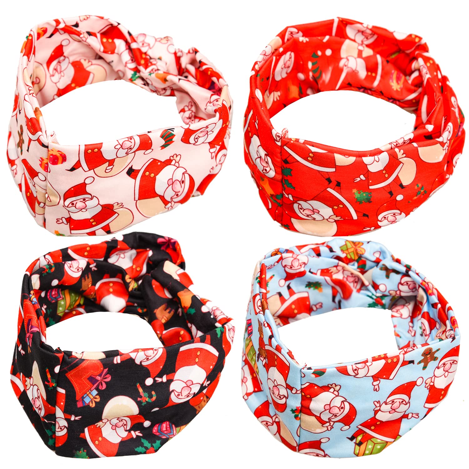 MFUOE 4 Pack Christmas Turban Headbands Twisted Head Wrap Elastic Turban Headband for Women Girls