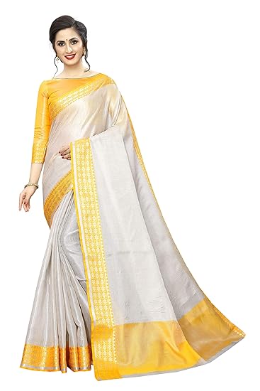 Women`s Linen saree with Blouse Piece(Tissue Dobi)