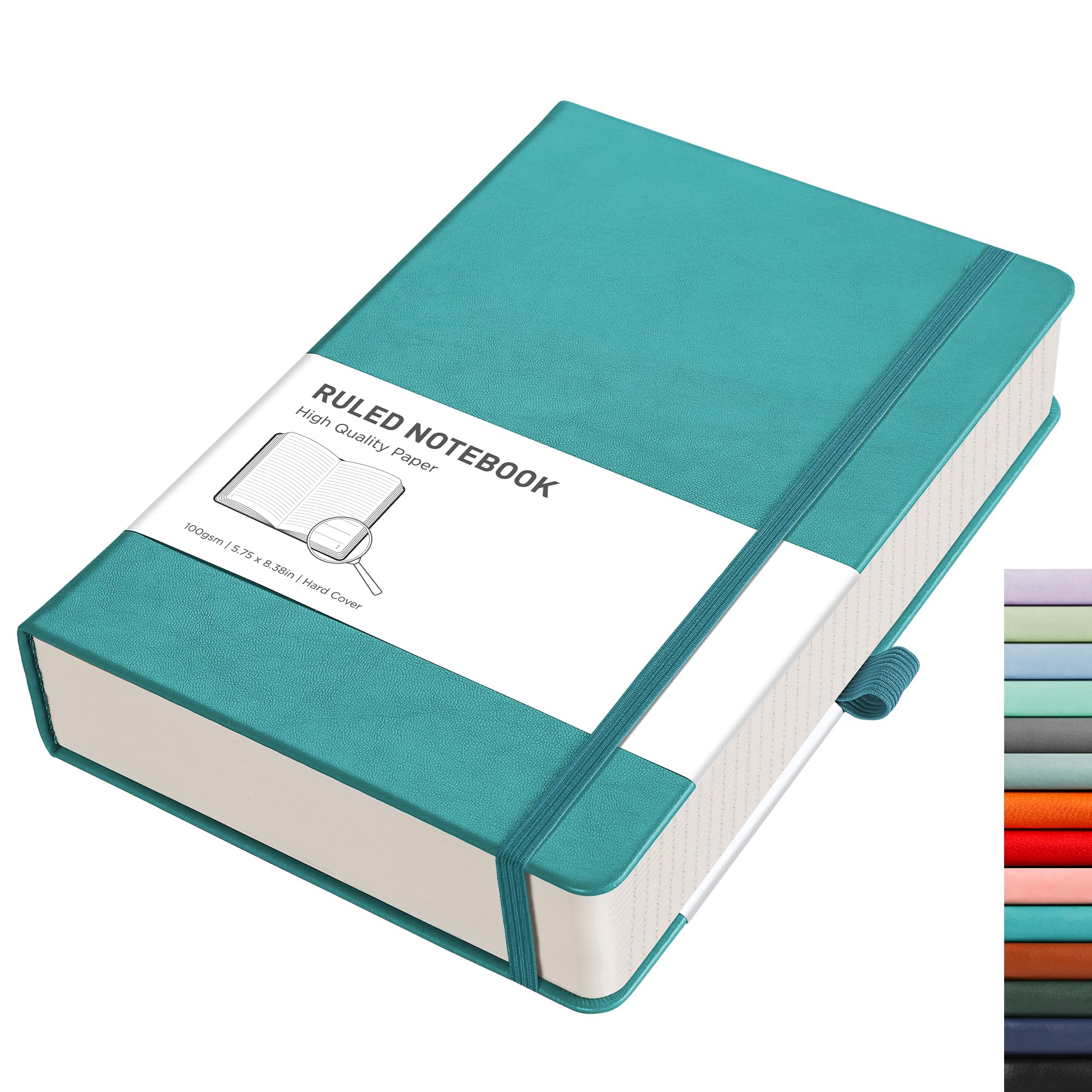 RETTACY Lined Journal Notebook - A5 Note Book Hardcover Thick Notepad 320 Numbered Pages for Writing,100gsm Lined Paper, Leather Hardcover, for Women Men Work Office School,14.5 x 21cm - Cyan