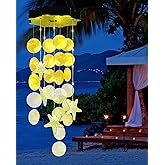 Toodour Solar Wind Chimes for Outside, Shells Light Gifts for Mom Grandma Women Wife Girls, Waterproof Solar Outdoor Decorative Mobile Light for Holiday Garden Porch Yard Outdoor Decor (Warm White)