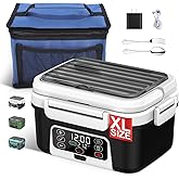 Cordless Electric Heated Lunch Box, 1.5L - 6.3 Cups 20000 mAh 100W Rechargeable Smart Self-Heating Food Warmer with Removable Divider, Spoon, Fork, BPA Free, Portable Lunchbox for Car Travel Office