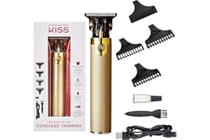 KISS Precision Blade Cordless Trimmer with Stainless Steel T-Blade, Powerful High-Torque, High-Speed Motor, 3 Blade Guard Attachments & Blade Cover, USB Cable & Long-Lasting Lithium Ion Battery