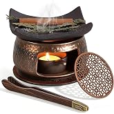 Zen Herb Burner Kit, 1250°C High-Fired Aromatherapy Burner Set, Herb Burner | Japanese Style, 6-Piece Kit with Roof Tile & Tea Light Holder, for Herbs & Oils, Yoga, Meditation, Calm, Home Decor & Gift