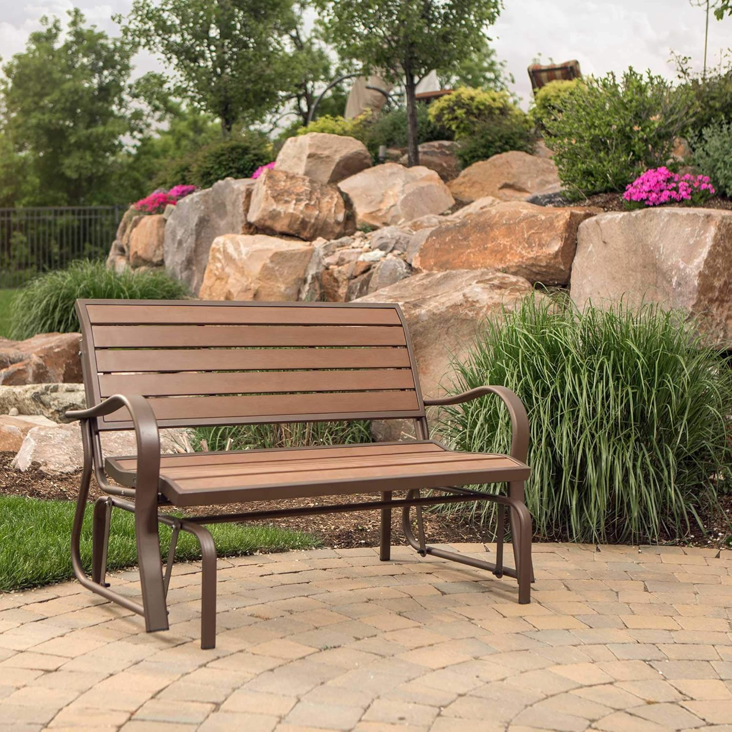 LIFETIME 60290 Wood Alternative Glider Bench, Mocha Brown : Garden & Outdoor