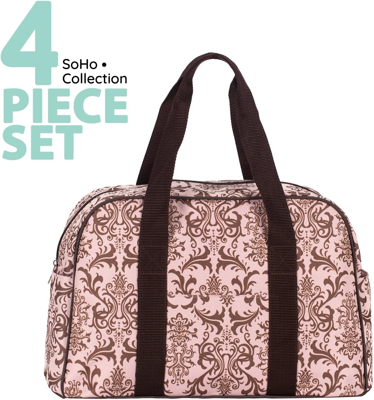 SoHo Capire Diaper Bag Tote 4Pc - Pink Brown