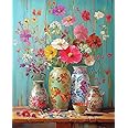 mjcakrn Paint by Numbers for Adults Beginner, DIY Acrylic Flowers Easy Adults Painting by Number Kits, Watercolor Flower Vase Paint by Numbers Kits on Canvas for Home Wall Decor 16x20inch