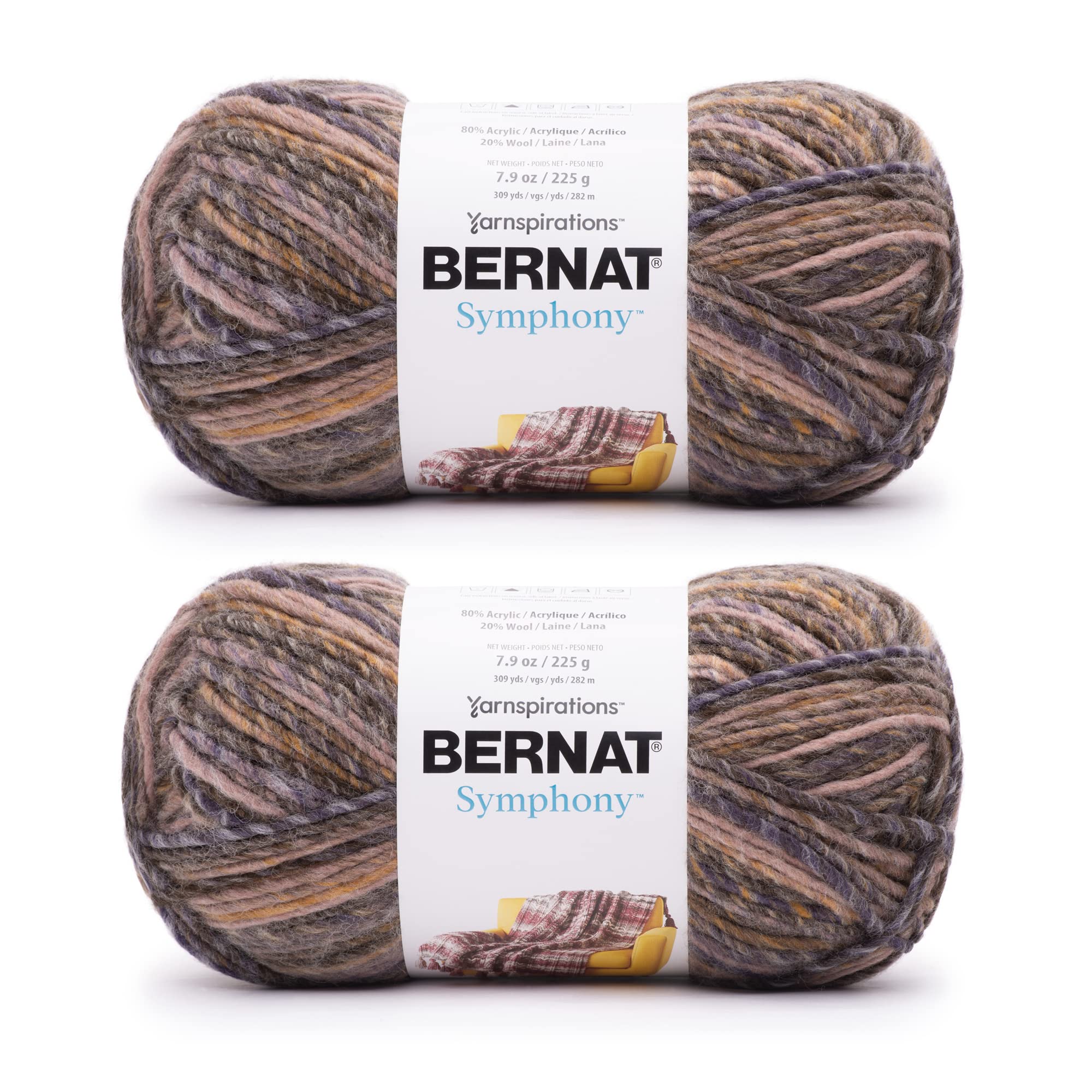 Bernat Symphony Brocade Yarn - 2 Pack of 225g/8oz - Nylon - 5 Bulky - 309 Yards - Knitting, Crocheting & Crafts