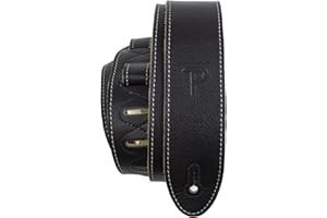 Perri’s Leathers Ltd. - Guitar Strap - Italian Leather - Black - Adjustable - For Acoustic/Bass/Electric Guitars - Made in Ca