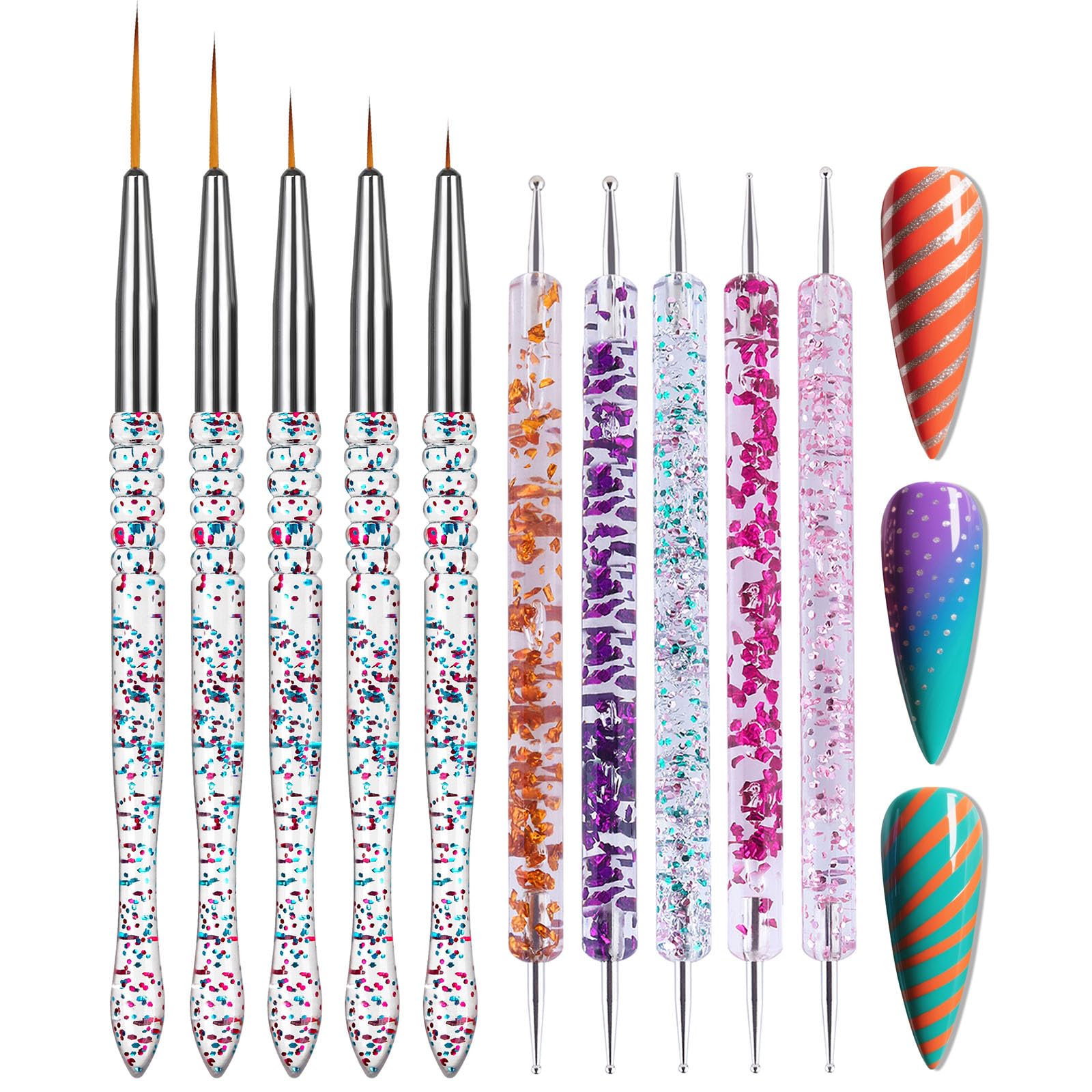 Photo 1 of Artdone 10pcs Nail Art Brushes Set, Dotting Tools,Striping Brushes for Long Lines, Thin Details, Sculpting Pattern Tracing Stylus, Ball Embossing Stylu,Fine Drawing Pen For Gel Polish Design Supply