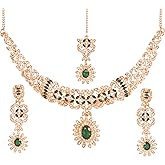 Touchstone Indian jewelry sets for women wedding gold kundan necklace traditional earrings tikka bollywood party style white crystal rhinestone guest gift bridal costume prom dainty accessories