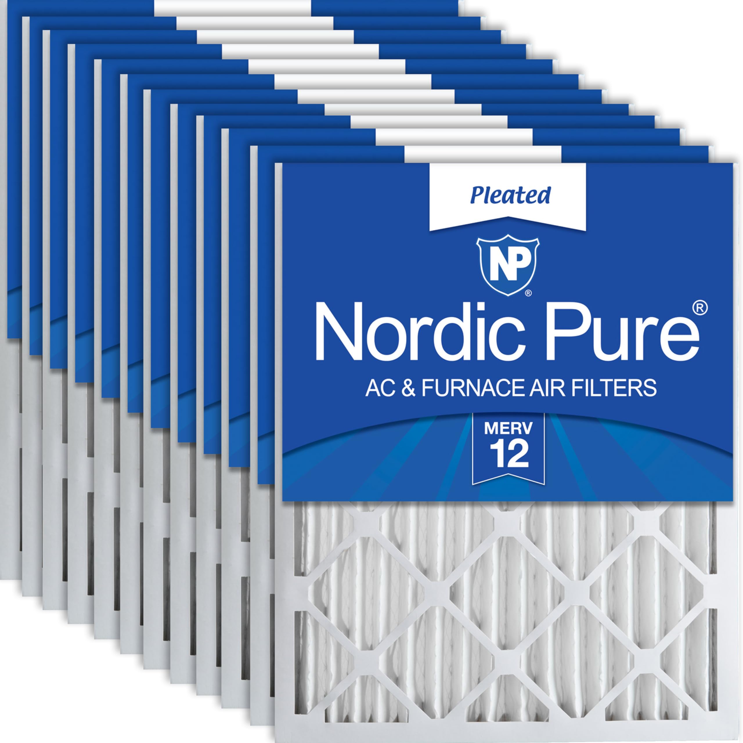 Nordic Pure 16x20x2 (Actual Size: 15 1/2 x 19 1/2 x 1 3/4) Pleated MERV 12 Air Filters 12 Pack Image