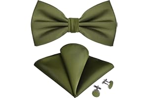 GUSLESON Solid Color Unusual Wrapping Adjustable Pre-tied Bow Tie and Pocket Square Cufflink Set with Gift Box