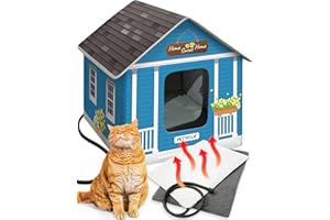 PETYELLA Deluxe Heated Cat House for Winter - Weatherproof, Insulated, Easy Assembly, Cat Heating Pad, Dual Escape Doors, Outdoor & Indoor Cat House - Blue Tiles Pethouse