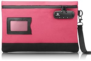 KOSMCCO Money Bag with Lock, 11.8 x 7.9 Inches Durable Canvas Cash Bag Bank Bag for Cash, Passports, Notary Supplies, Medicine, Valuable Storage Bag, Rose Red