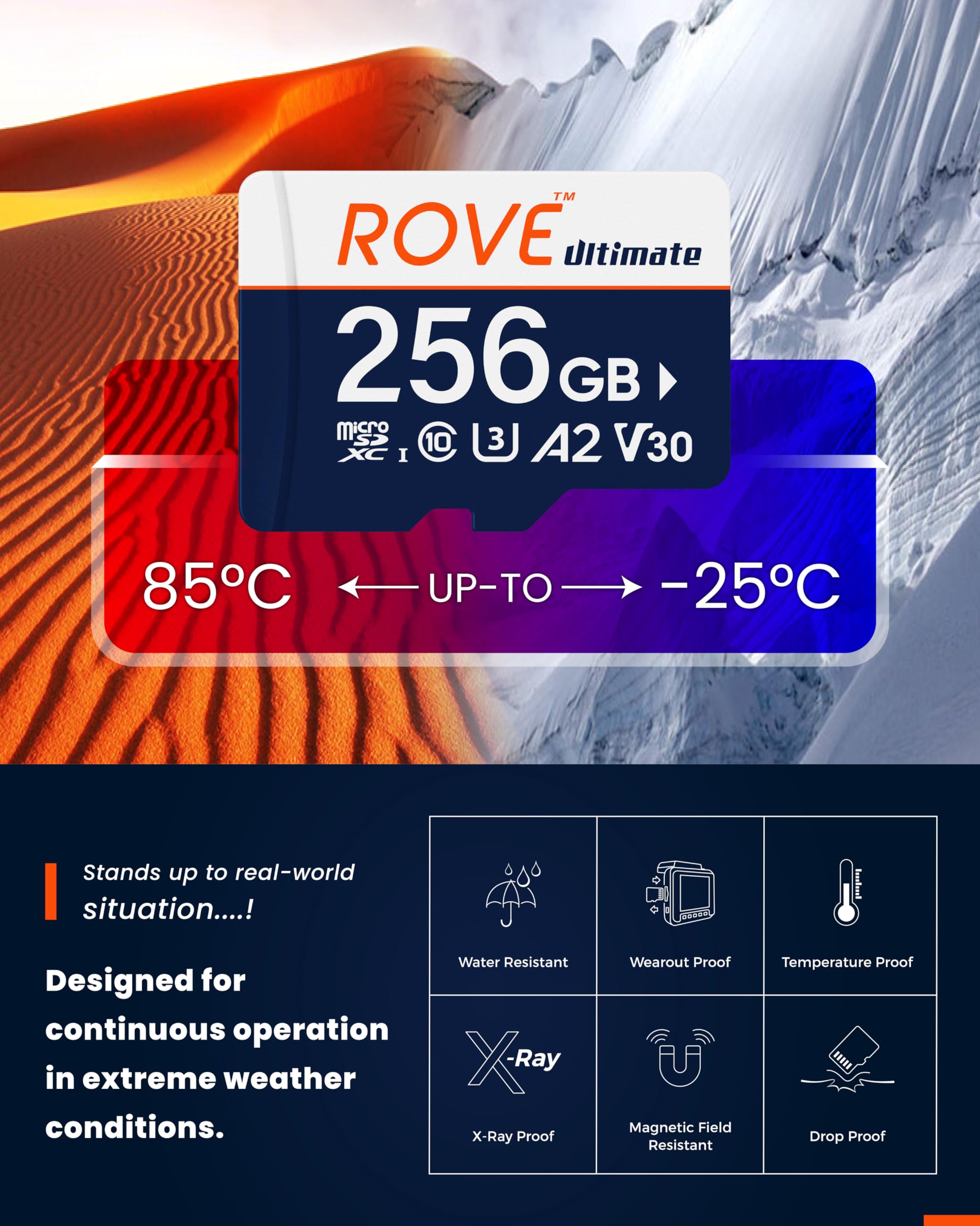 ROVE Ultimate Micro SD Card microSDXC 256GB Memory Card with USB 3.2 Type C Card Reader 170MB/s C10, U3, V30, 4K, A2 for Dash Cam, Android Smart Phones, Tablets, Games