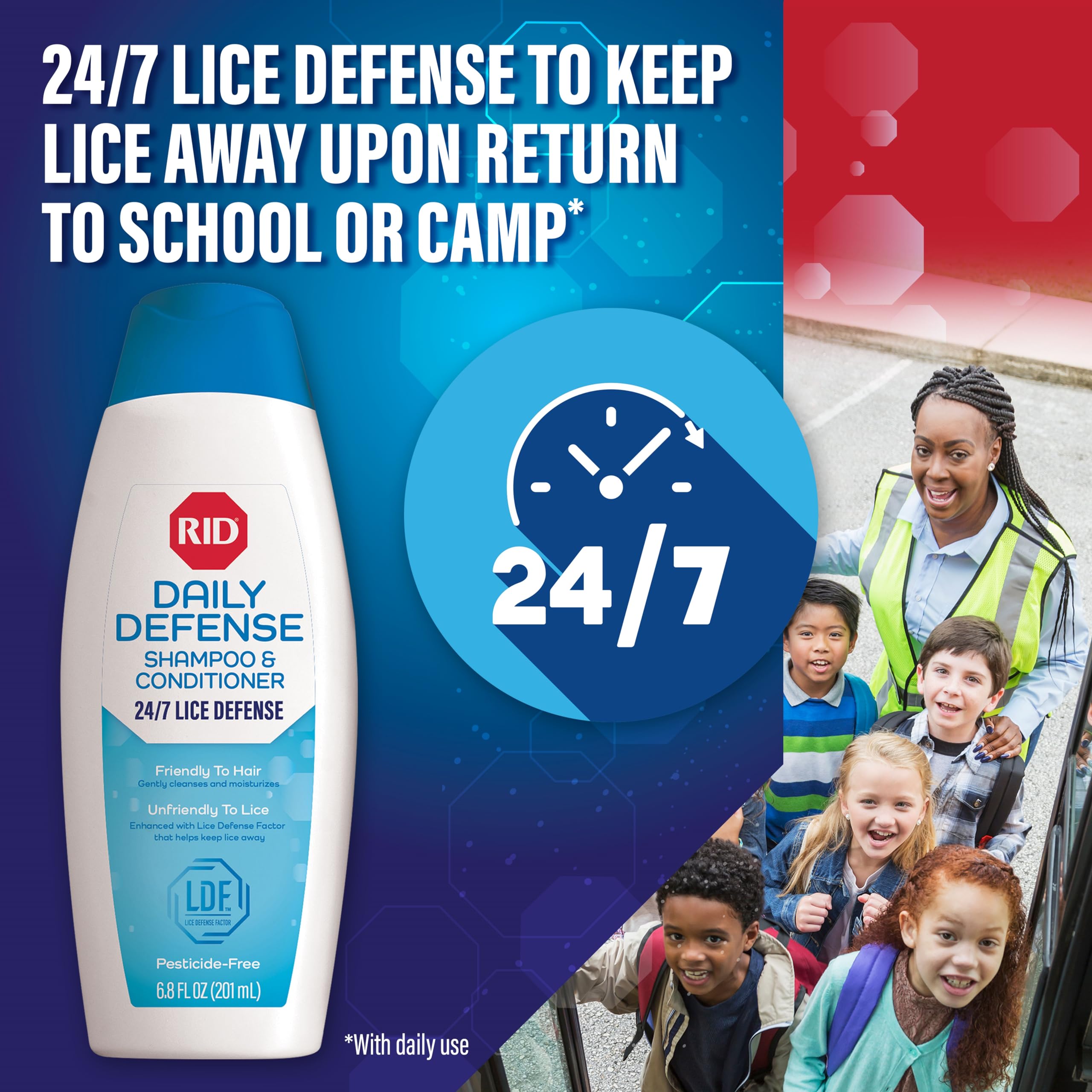 RID Super Max Lice Treatment Kit, Kills Lice & Super Lice & Eggs + 24/7 Lice Defense, Pesticide Free, 3.4 FL OZ Solution + 6.8 FL OZ Daily Defense Shampoo & Conditioner + Nit Removal Comb
