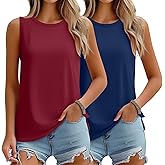 Cunno 2 Pack Women's Sleeveless Tank Tops, Casual Loose Fit T Shirts Solid Color Tunic Crew Neck Summer Shirts Tee
