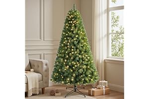 INSTREE CHRISTMAS 6 FT Pre-lit Christmas Tree, Artificial Spruce Christmas Tree 600 PVC Branch Tips 250 Warm White LED Lights, Easy Assembly with Metal Stand and Hinged Branches Decoration