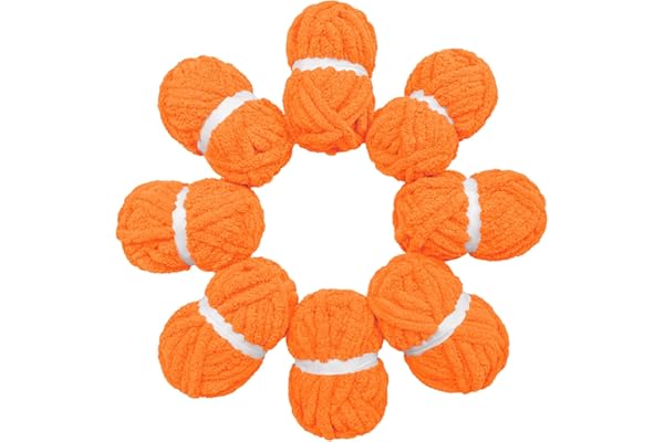 HouseABC Chunky Yarn for Hand Knitting Soft Jumbo Bulky Fluffy Chenille Yarn for Crocheting Blanket Scarf DIY 8 Pack (Orange, 28yds, 8 Ounces Each)