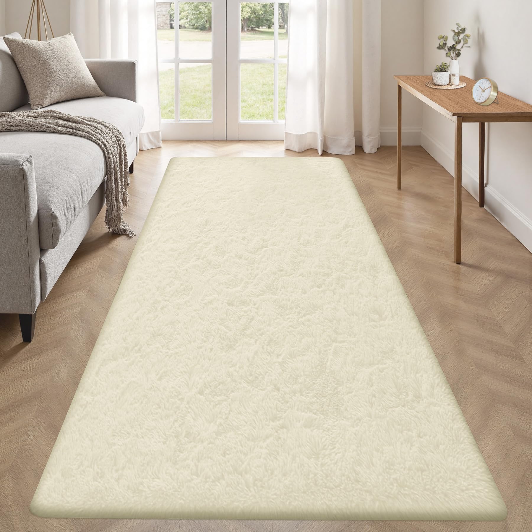 Photo 1 of 2x6 Runner Rug for Bedroom: Fluffy Shag Soft Washable Rugs Small Fuzzy Plush Indoor Carpet for Hallway Bedside Dorm Kids Girls Boys Room (Cream White, 2'x6')