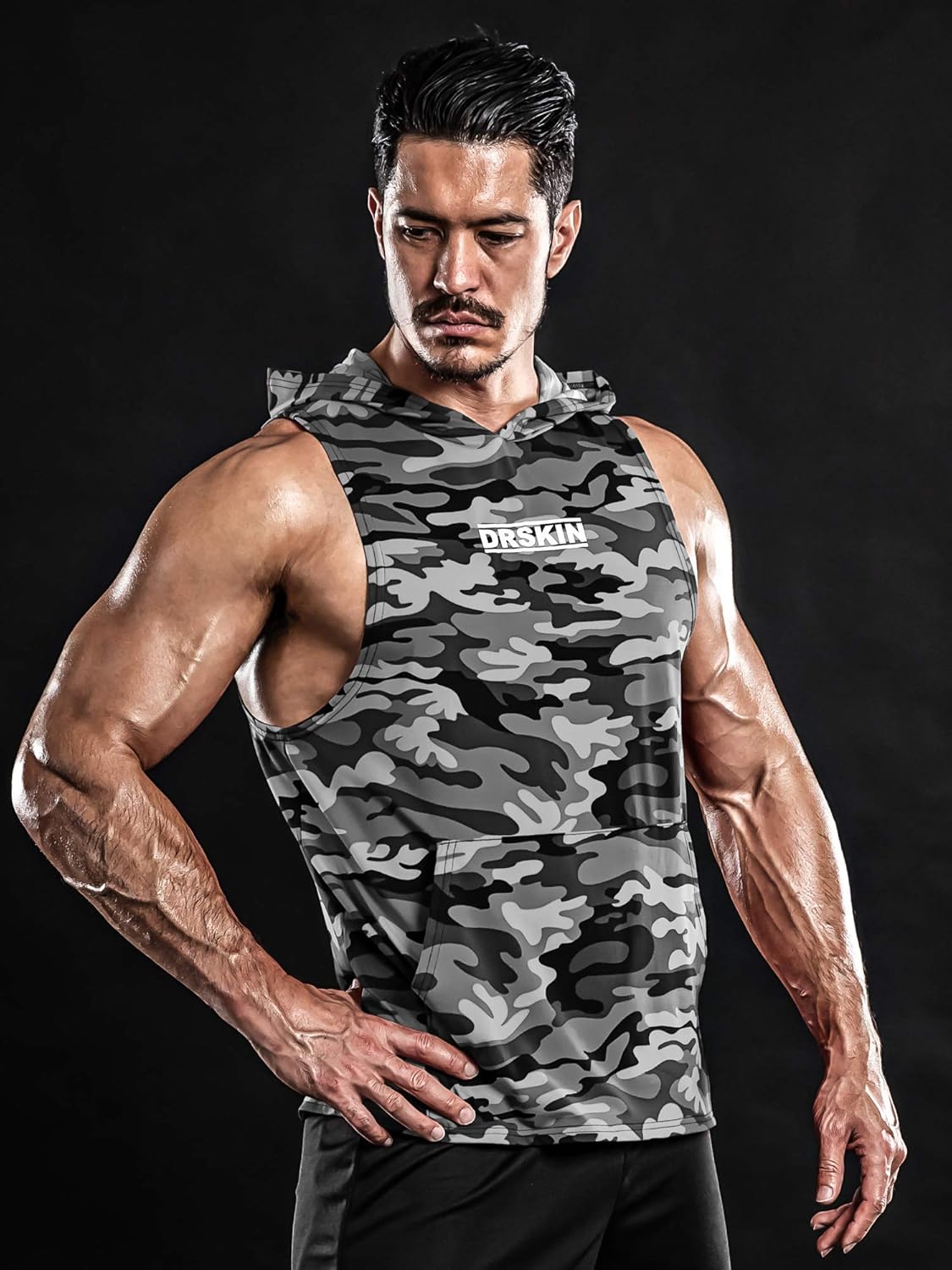 DRSKIN 1~2 Pack Men's Hooded Tank Tops Bodybuilding Muscle Cut Off T Shirt Sleeveless Gym Training Hoodies Workout Dry: Clothing