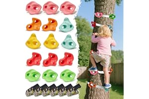SREHRLY 15 PCS Ninja Rock Climbing Holds for Kids,Tree Climbing Rock Wall Grips,Adult Rock Wall Holds Rock Wall Climbing Kit with 6 Ratchet Straps for Indoor and Outdoor Climbing Wall Holds（Pastel Color）