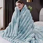 HaloRest Fluffy Faux Fur Throw Blanket, Thick 1000GSM Soft Cozy Throw Blankets for Bed, Luxury Plush Striped Warm Fuzzy Blanket for Couch LivingRoom Home Decor & Gifts(50" x 70",Tie-dye Blue)